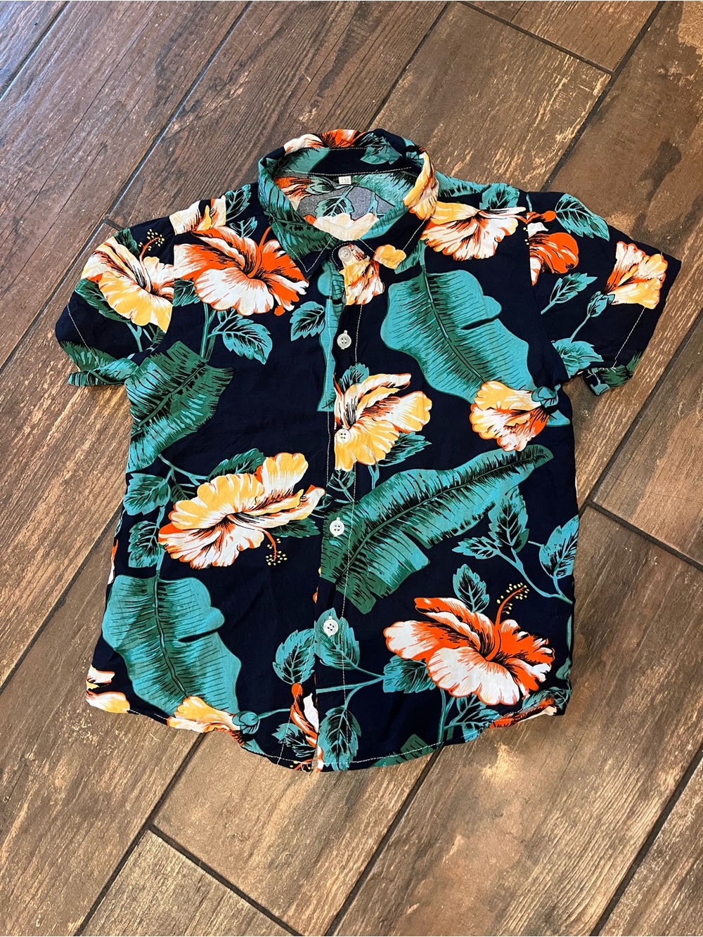 Short Sleeve Navy Floral Hawaiian Shirt - Boys